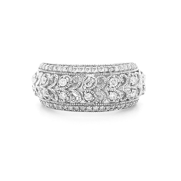 9K White Gold Filigree Diamond Cocktail Band
