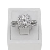 9k white gold cushion shaped engagement ring set