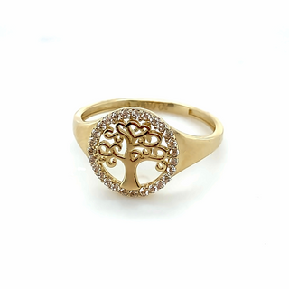 9K Yellow Gold Cubic Zirconia set Tree of Life Ring