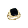 9K Yellow Gold Cushion Onyx Lattice Signet Ring