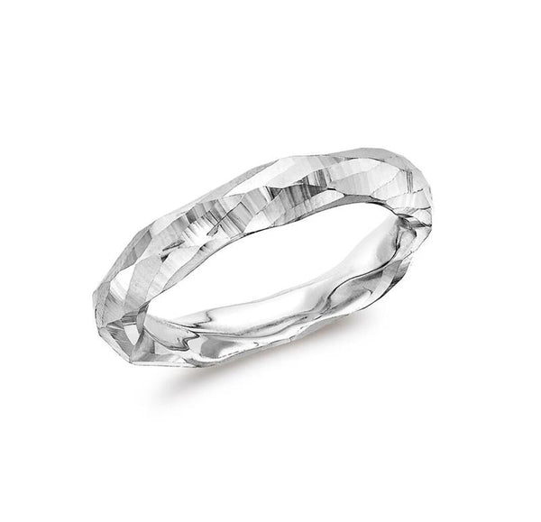 9K White Gold Diamond Cut Faceted Ring