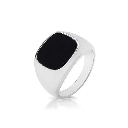 Sterling Silver Cushion Onyx Signet Ring