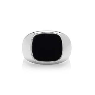 Sterling Silver Cushion Onyx Signet Ring