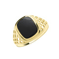 9K Yellow Gold Cushion Onyx Lattice Signet Ring