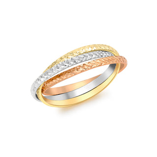9K 3 Colour Diamond Cut Russian Ring