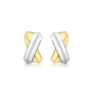 9K 2-Coloured Gold Crossover 'Kiss' Stud Earrings