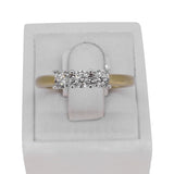 9k yellow gold trilogy ring with diamond cut bezel setting,