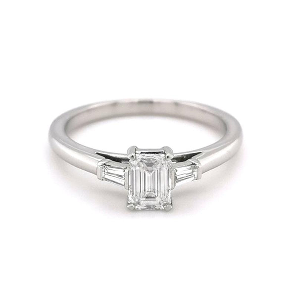 Platinum 0.66ct Emerald & Baguette Diamond Ring