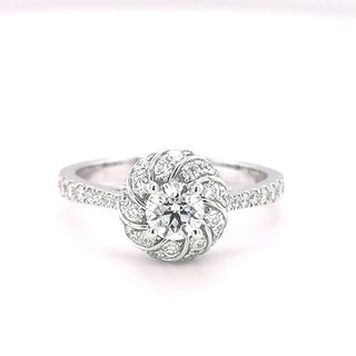 18K White Gold Round Brilliant Cut 1.06ct Diamond Halo Ring
