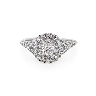 9K White Gold Round Halo Diamond Ring