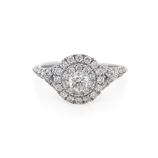 9K White Gold Round Halo Diamond Ring