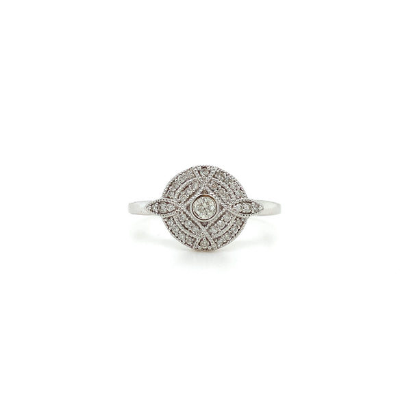 9K White Gold 0.20ct Diamond Vintage Style Cluster Ring
