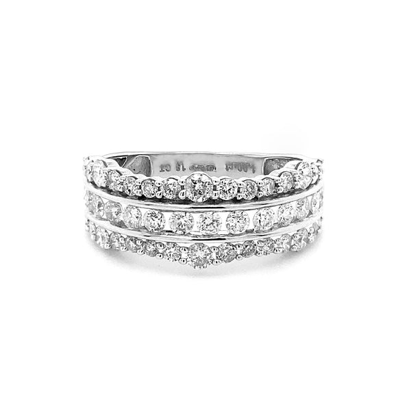 18K White Gold Triple Row Diamond Ring