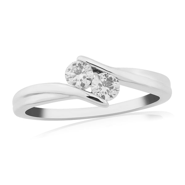9ct White Gold 2 Diamond Ring