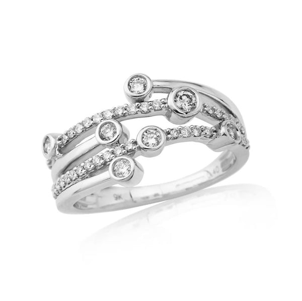 9K White Gold Diamond Bubble Ring
