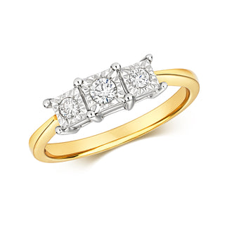 9K Yellow Gold 0.15ct Illusion Set Diamond Trilogy Ring
