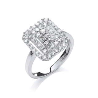 9K White Gold 0.50ct Diamond Double Halo Ring