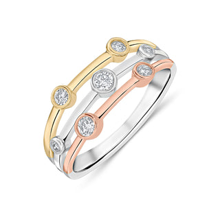 18K 3 Colour Gold 0.25ct Diamond Bubble Ring