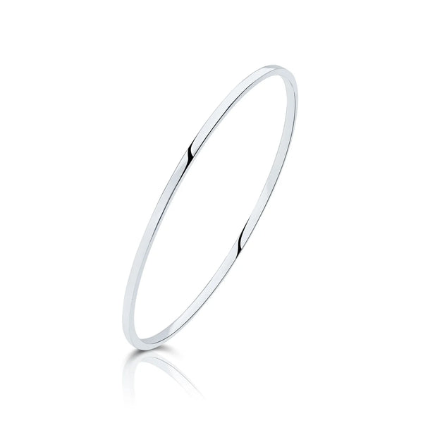 9CT White Gold 2mm Square Section Solid Oval Slave Bangle