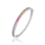 18CT White Gold Square Multi Sapphire & Diamond Bangle