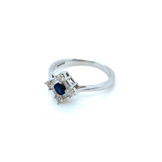 9K White Gold Sapphire and Diamond Square Halo Ring