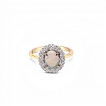 9K Yellow Gold Oval Opal & Diamond Halo Ring