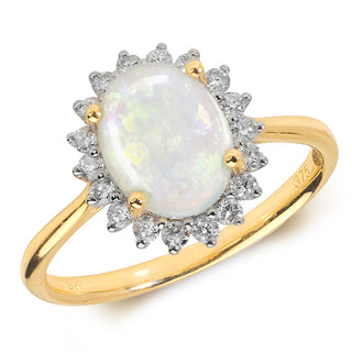 9ct Yellow Gold Diamond and Opal Ring