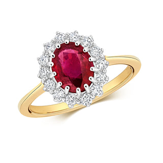 9ct Yellow Gold Diamond and Ruby Ring