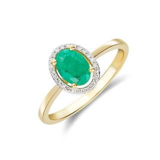 9K Yellow Gold Emerald & Diamond Halo Ring