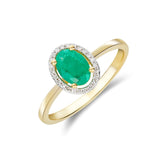 9K Yellow Gold Emerald & Diamond Halo Ring
