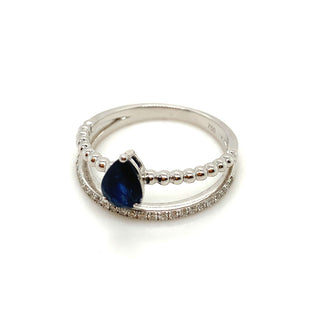 18K White Gold Sapphire and Diamond Double Ring