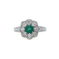 18K White Gold Emerald & Diamond  Flower Ring