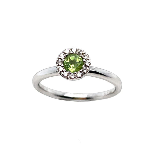 9K White Gold Peridot & Diamond Halo Ring