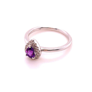 9K White Gold Amethyst Halo Ring