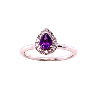9K White Gold Amethyst Halo Ring