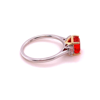 18K White and Yellow Gold Fire Opal and Diamond Ring