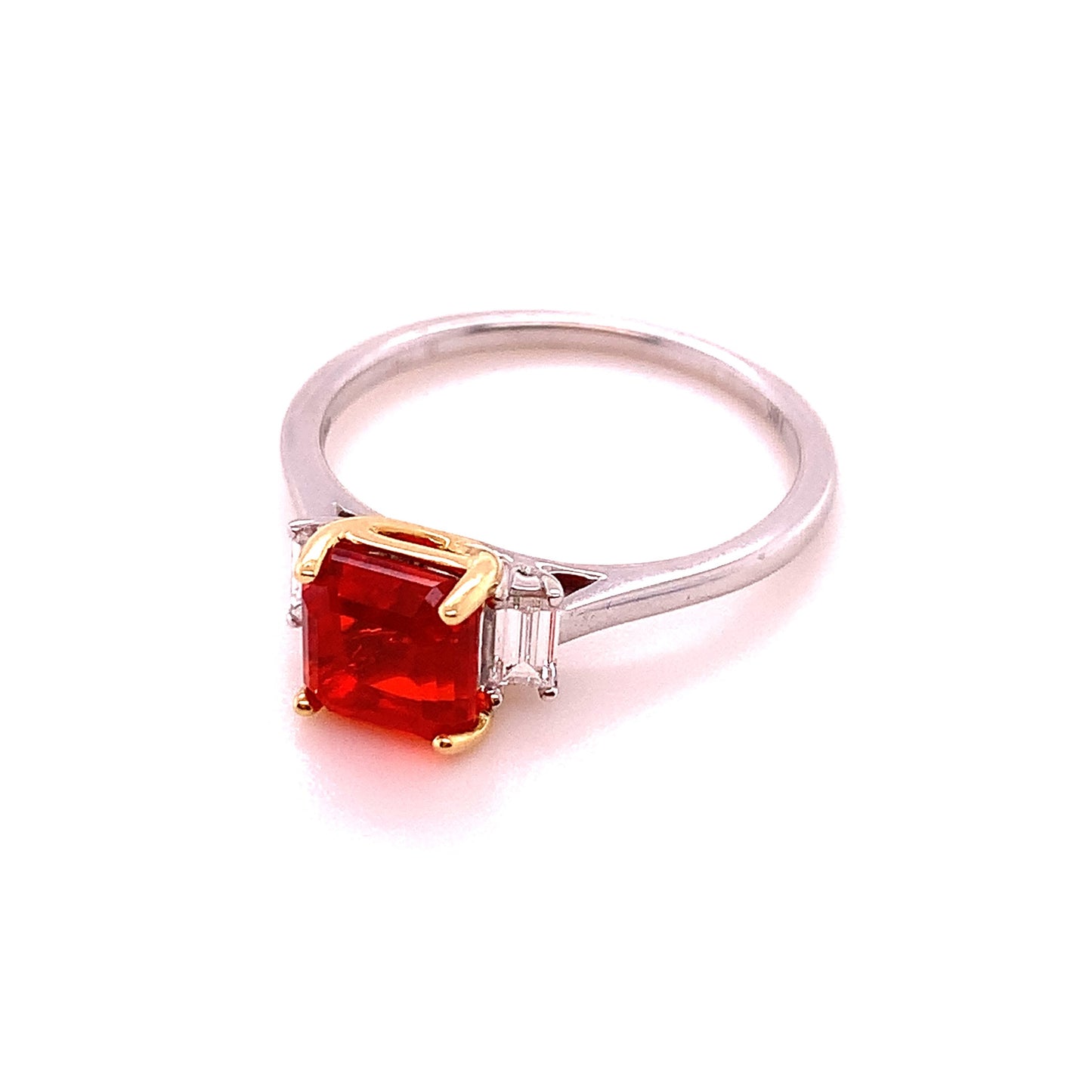 18K White and Yellow Gold Fire Opal and Diamond Ring