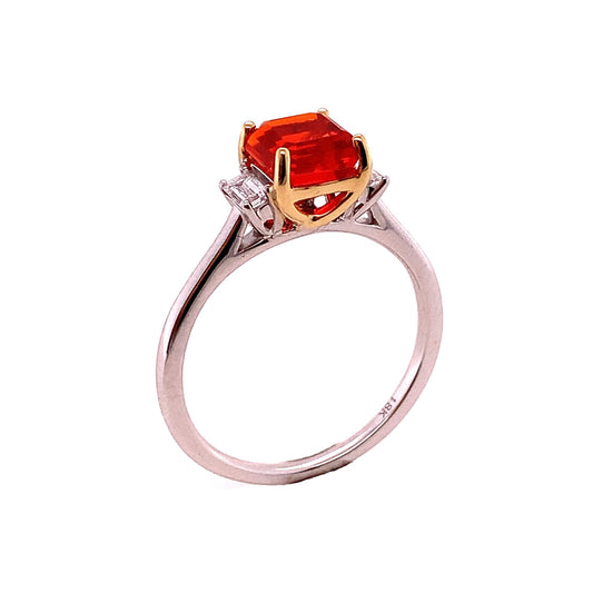 18K White and Yellow Gold Fire Opal and Diamond Ring
