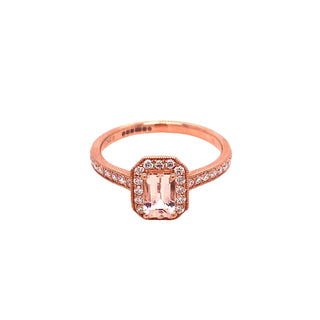 9K Rose Gold Morganite & Diamond Halo Ring