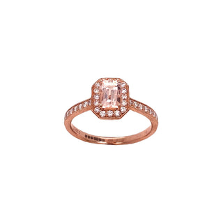 9K Rose Gold Morganite & Diamond Halo Ring
