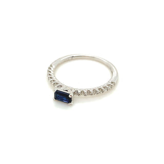 9K White Gold Sapphire and Diamond Dainty Ring