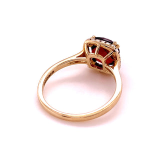9K Yellow Gold Garnet and Diamond Halo Ring