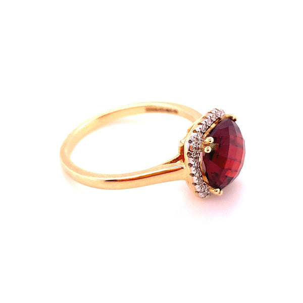 9K Yellow Gold Garnet and Diamond Halo Ring