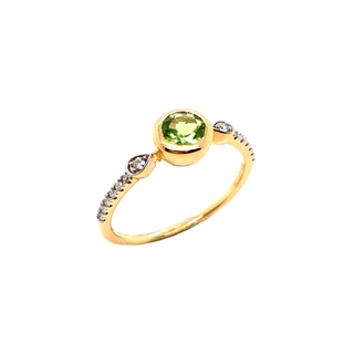 18K Yellow Gold Round Peridot & Diamond Ring