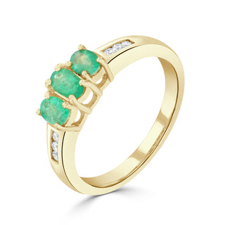 9K Yellow Gold Oval Emerald & Diamond Trilogy Ring