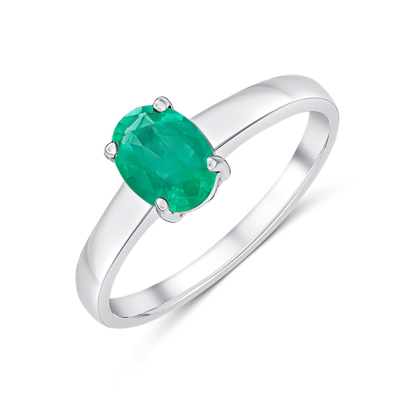 9K White Gold Oval Solitaire Emerald Ring