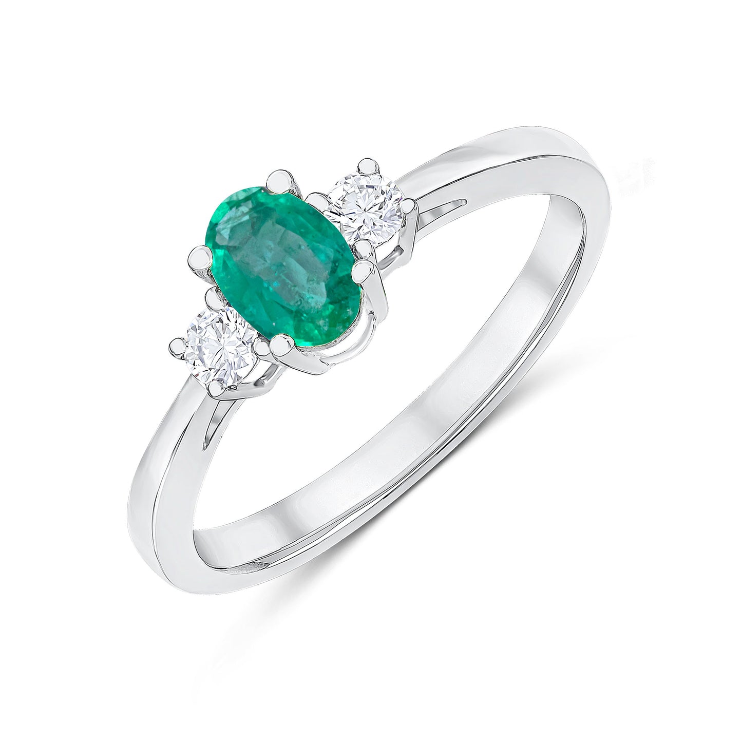 9K White Gold Oval Emerald & Diamond Ring
