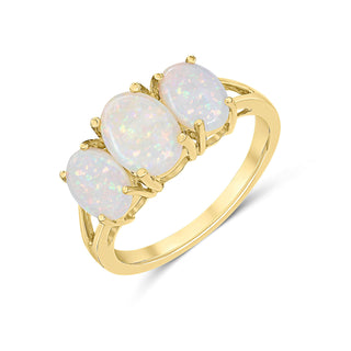 9K Yellow Gold Oval Opal Trilogy Ring