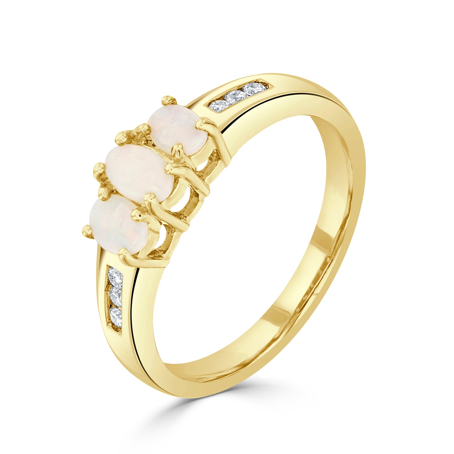 9K Yellow Gold Oval Opal & Diamond Trilogy Ring