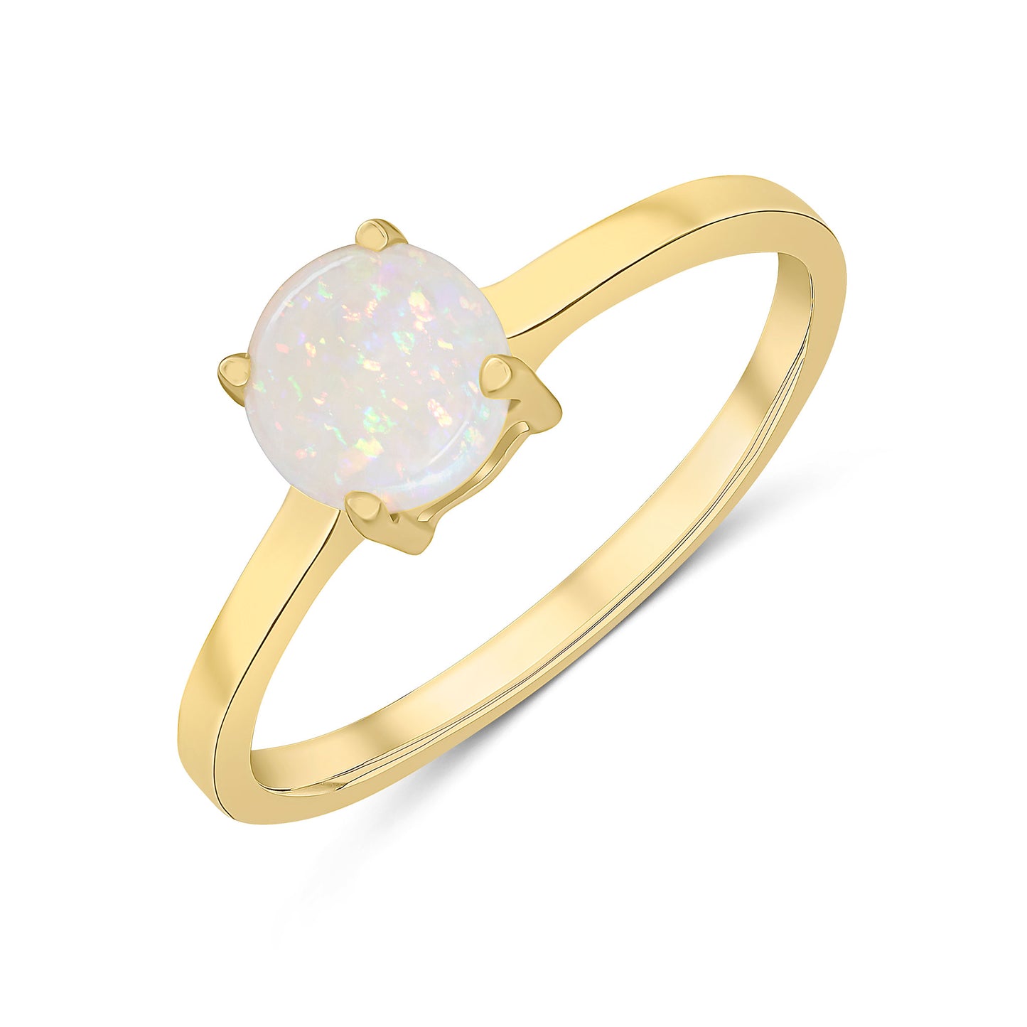 9K Yellow Gold Round Opal Solitaire Ring